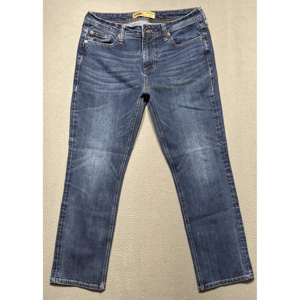 Seven7 Jeans Mens 34x 32 (34x30) Straight‎ Preppy Whisker Distressed Faded Denim